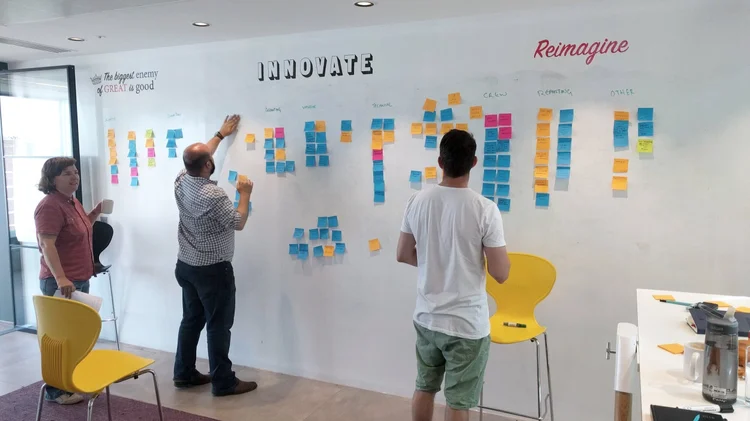 Wall of printed screens and annotated flows
