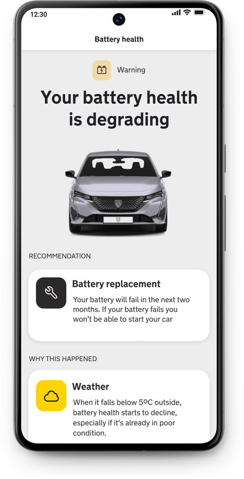 Battery health warning with recommendation