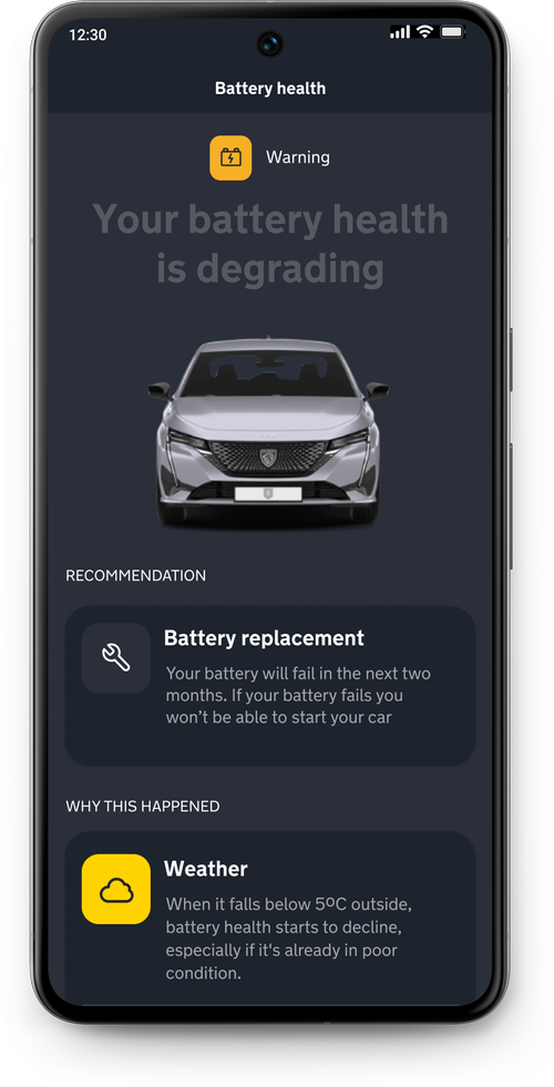 Battery health detail in dark mode