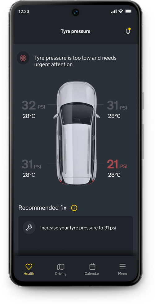 Tyre pressure alert across all four tyres