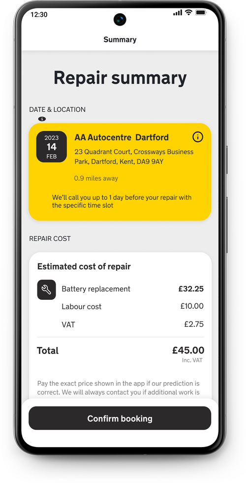 Repair summary with garage and date