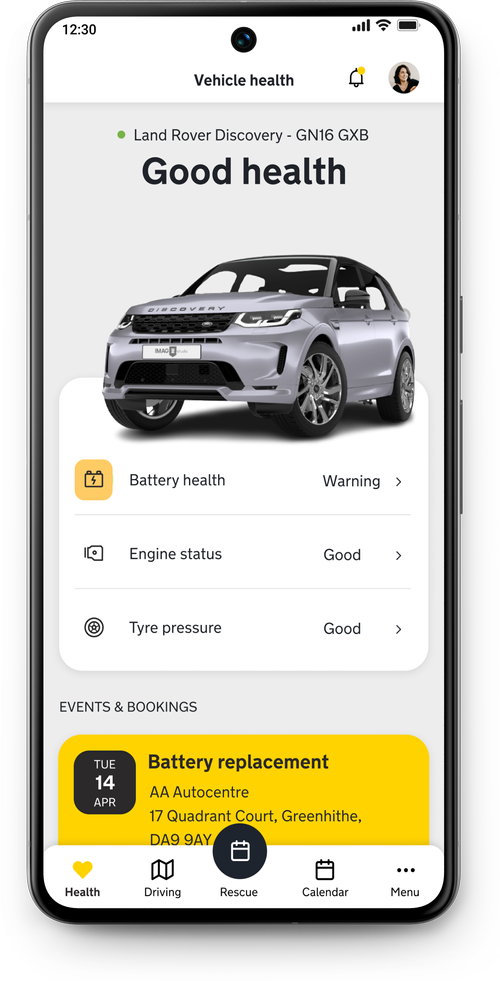 Vehicle health dashboard showing good status