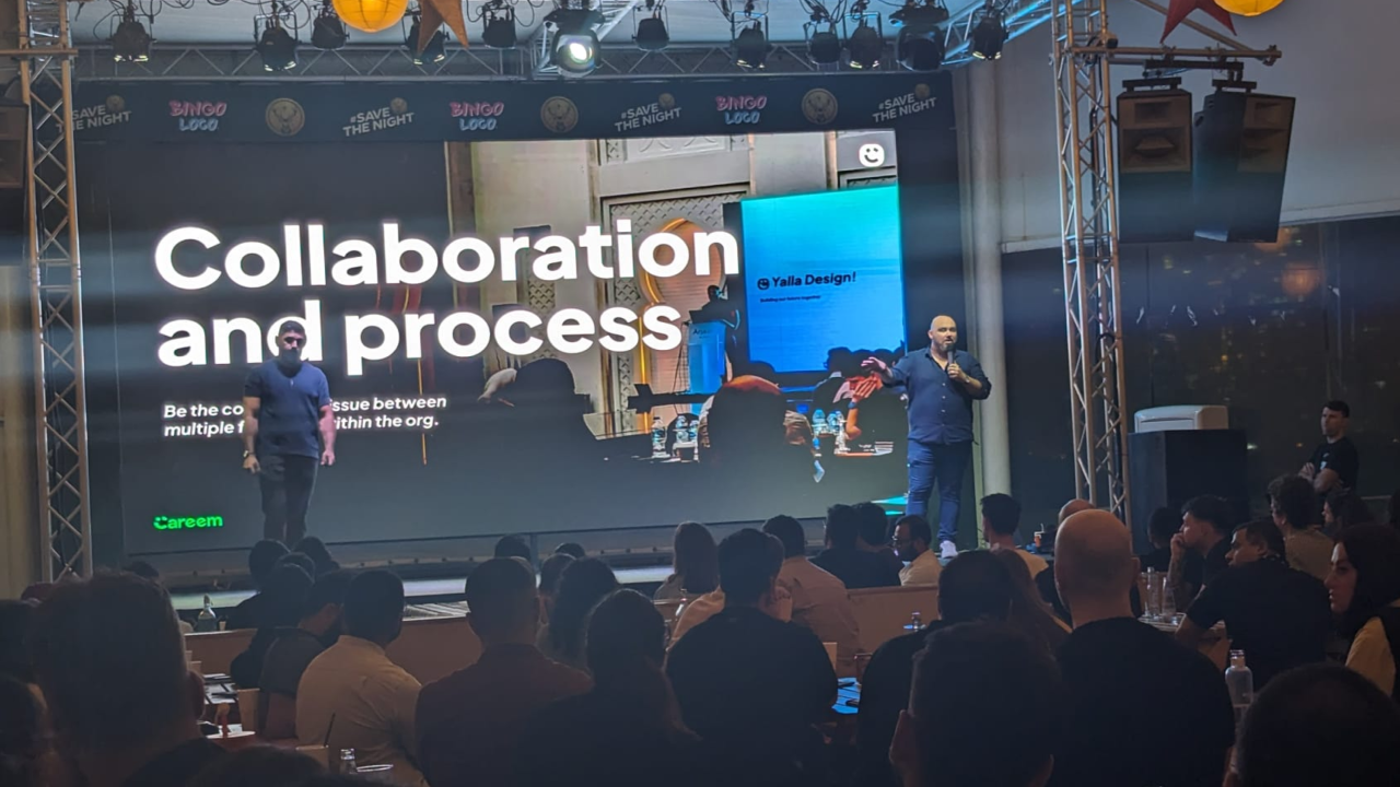 Luke presenting on collaboration and process to a room of designers at a Careem event
